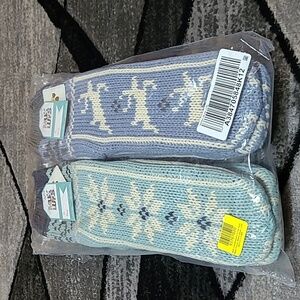 MUK LUKS FAUX SHEARLING  SHEA-BUTTER SLIPPERS SOCKS TWILIGHT & ALICE BLUE L/XL